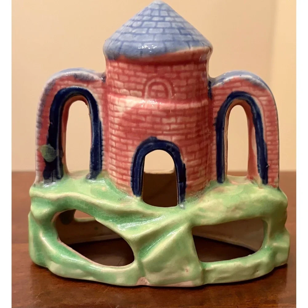 Vintage Ceramic Aquarium Castle Ornament Hand Painted Japan Fish Tank Decor